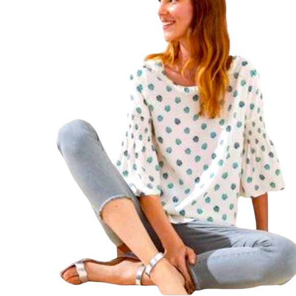 Loft Leaves Print Smocked Bell Sleeves - Picture 1 of 6